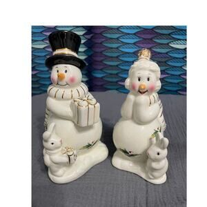 Holly Holiday Snowman Couple Salt & Pepper Shakers